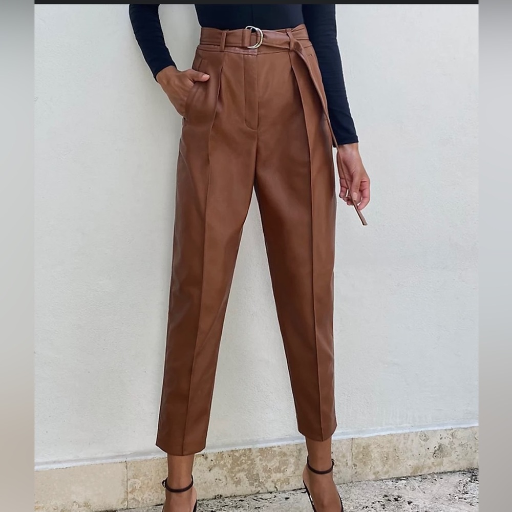 Aritizia Babaton Cognac Brown Faux Leather Trouser - Tags still on!
